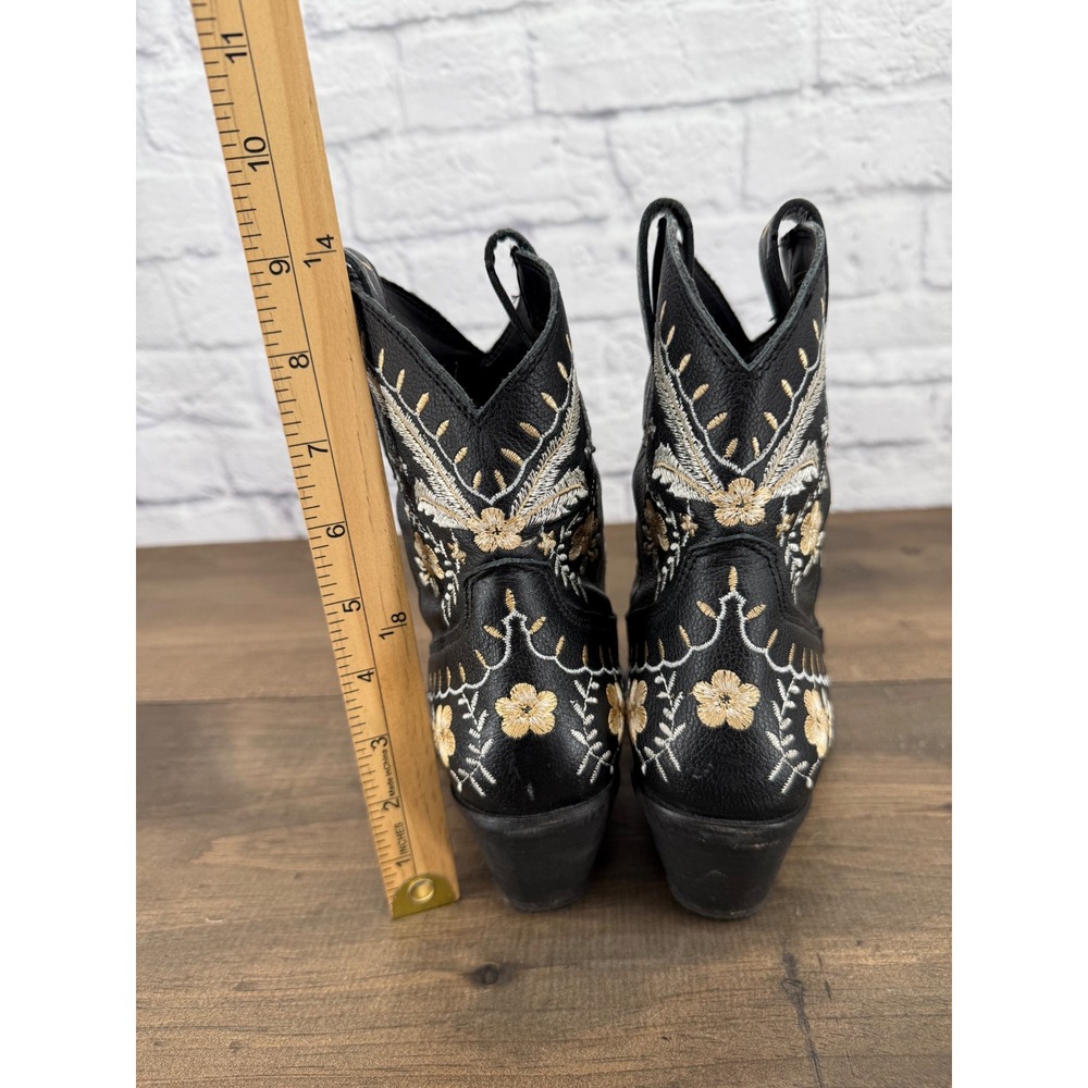 Dingo Primrose Women's 7 Black Leather Floral Embroidered Western Booties - Picture 6 of 13